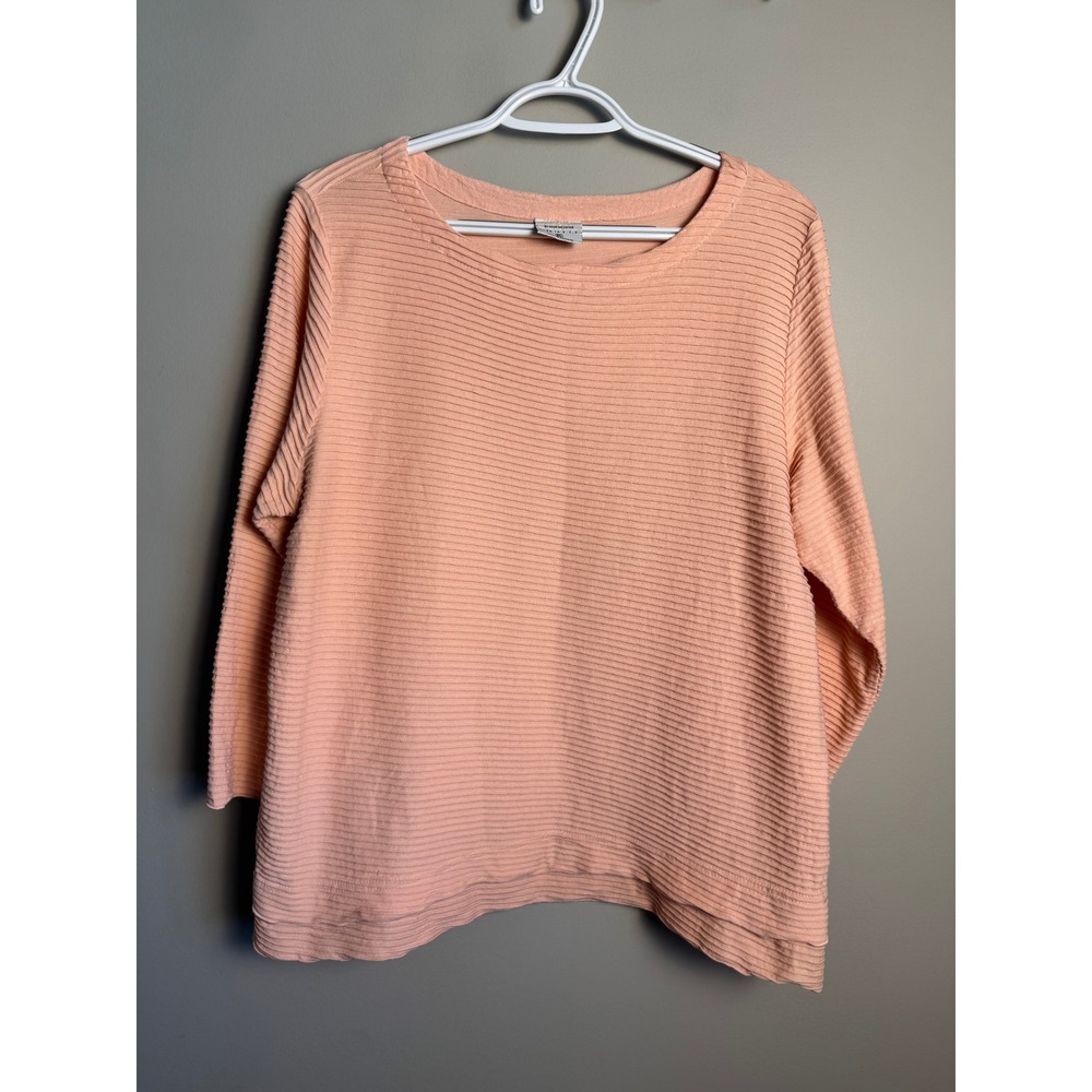 Color Me Cotton Womens Peach Ribbed Knit Pullover Top XL Coastal Minimalist